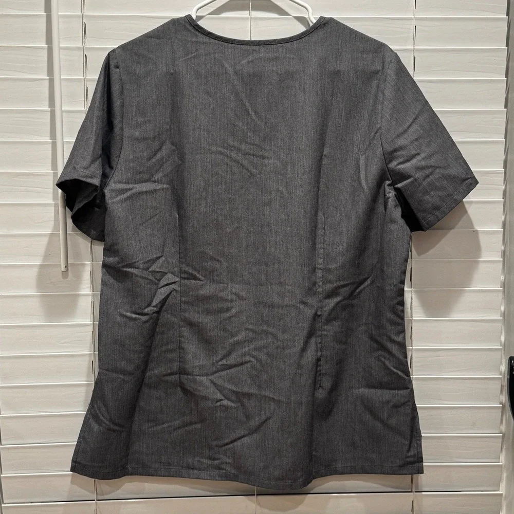 Lot of 2 FIGS Technical Scrub Top Charcoal Gray V-Neck Short Sleeve‎ Size L